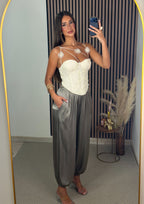 PANTALÓN SATINADO GRIS/TAUPE