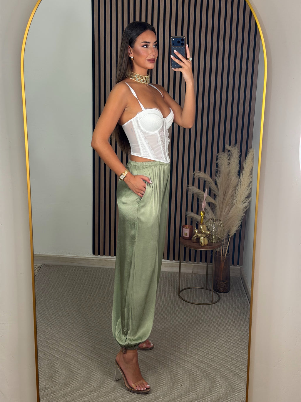 PANTALÓN SATINADO VERDE