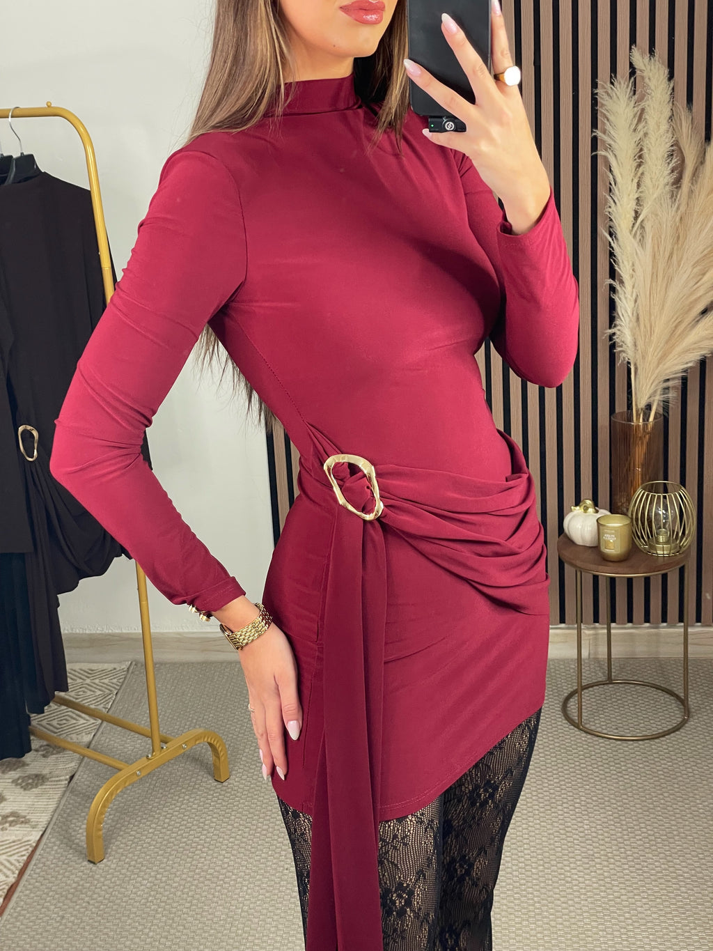 VESTIDO JEVA MANGA VINO