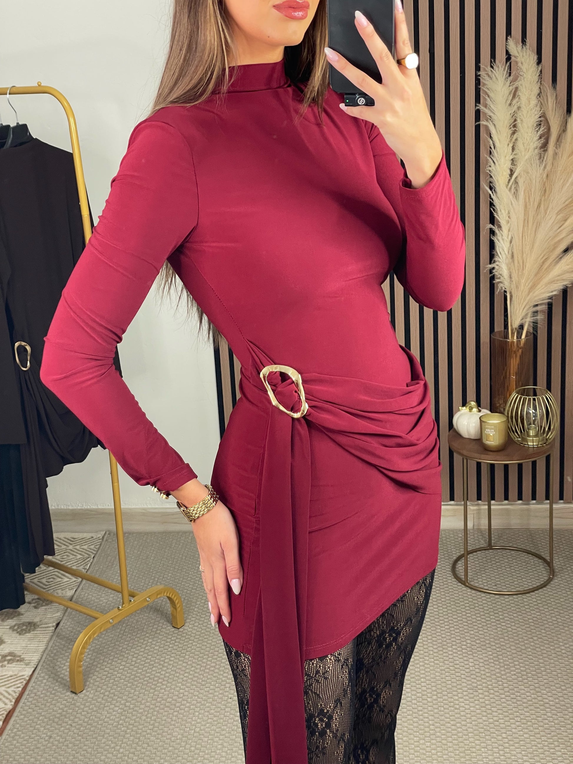 VESTIDO JEVA MANGA VINO