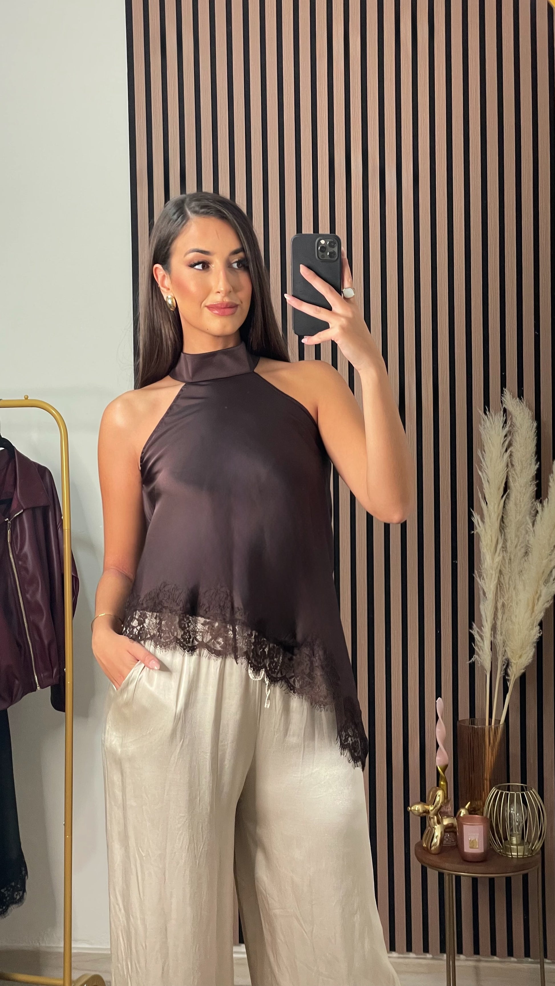 TOP HALTER LENCERO MARRÓN